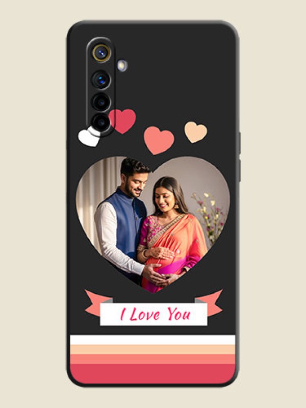 Custom Love Shaped Photo with Colorful Stripes on Personalised Space Black Soft Matte Cases - Realme 6i