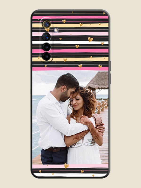 Custom Multicolor Lines and Golden Love Symbols Design - Photo on Space Black Soft Matte Mobile Cover - Realme 6i