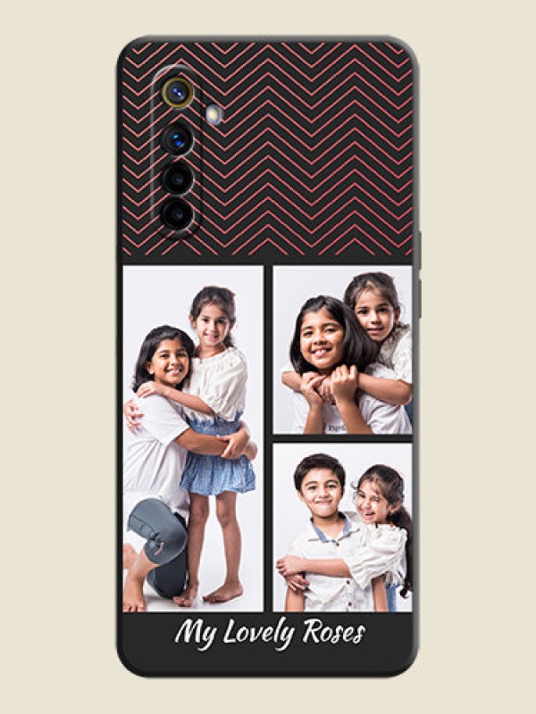 Custom Wave Pattern with 3 Image Holder on Space Black Custom Soft Matte Back Cover - Realme 6i