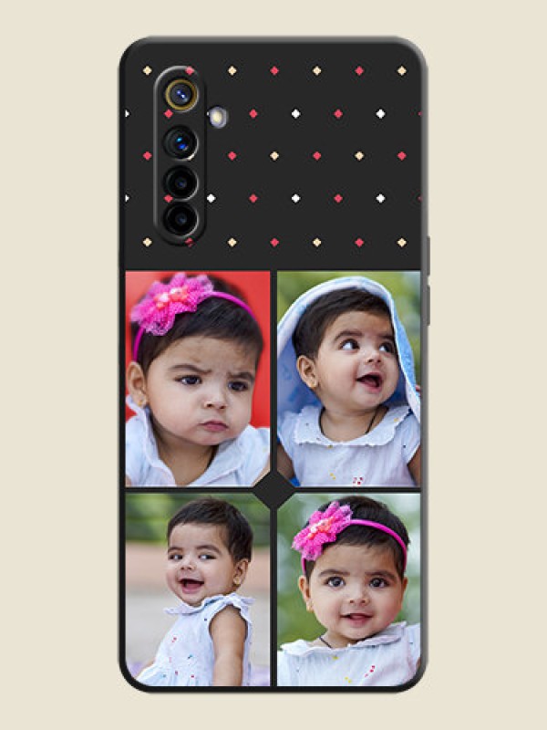 Custom Multicolor Dotted Pattern with 4 Image Holder on Space Black Custom Soft Matte Phone Cases - Realme 6i
