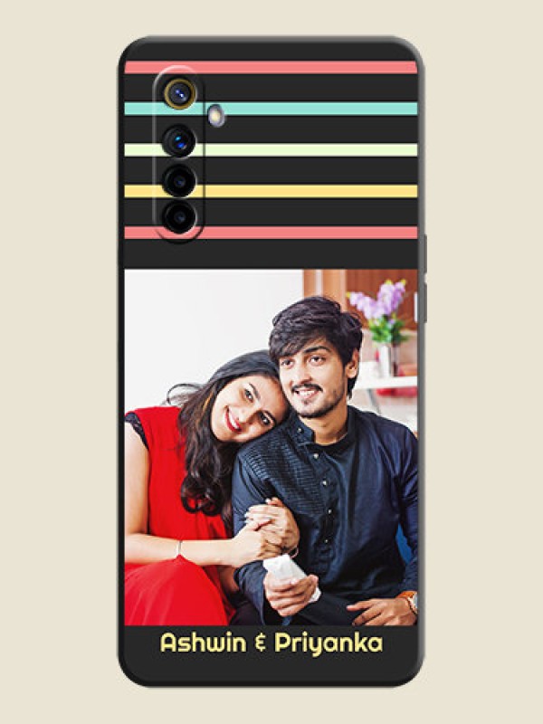 Custom Color Stripes with Photo and Text - Photo on Space Black Soft Matte Mobile Case - Realme 6i