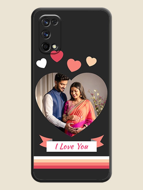 Custom Love Shaped Photo with Colorful Stripes on Personalised Space Black Soft Matte Cases - Realme 7 Pro