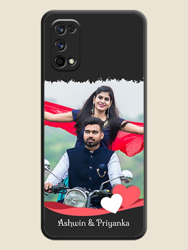 Custom Pin Color Love Shaped Ribbon Design with Text on Space Black Custom Soft Matte Phone Back Cover - Realme 7 Pro