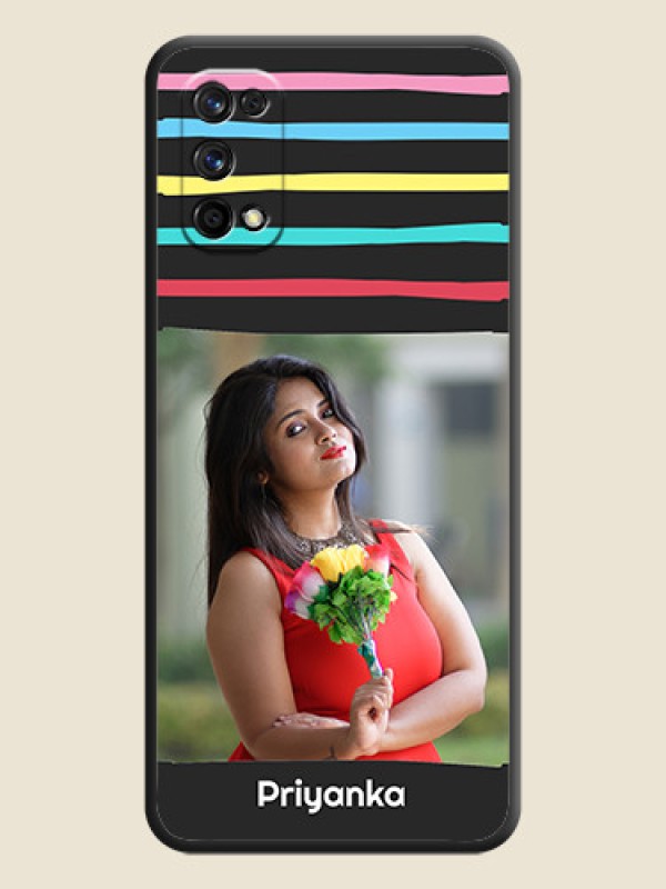 Custom Multicolor Lines with Image on Space Black Personalized Soft Matte Phone Covers - Realme 7 Pro