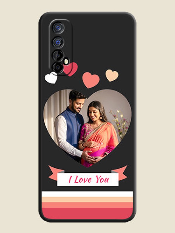 Custom Love Shaped Photo with Colorful Stripes on Personalised Space Black Soft Matte Cases - Realme 7