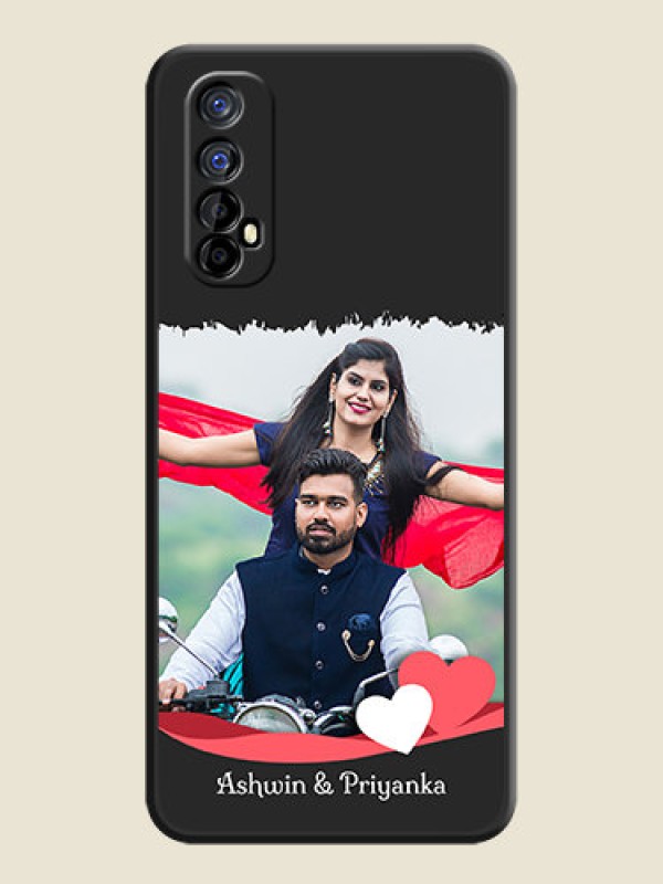 Custom Pin Color Love Shaped Ribbon Design with Text on Space Black Custom Soft Matte Phone Back Cover - Realme 7