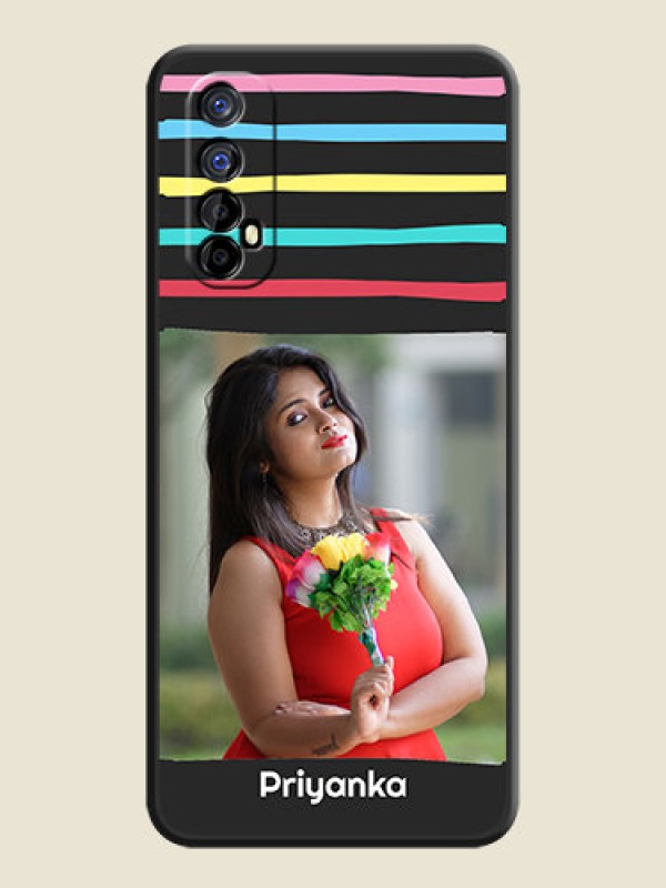 Custom Multicolor Lines with Image on Space Black Personalized Soft Matte Phone Covers - Realme 7