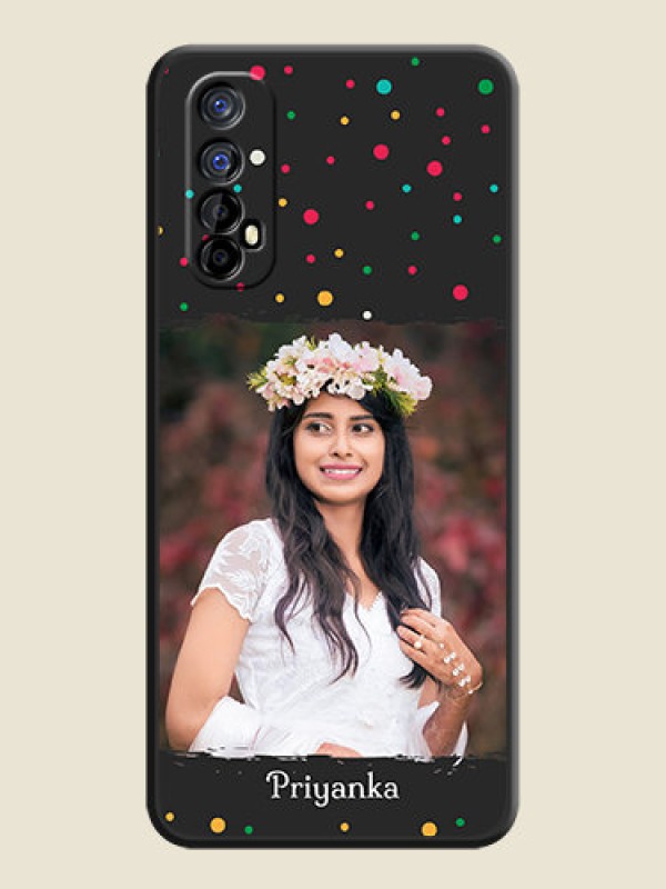 Custom Multicolor Dotted Pattern with Text on Space Black Custom Soft Matte Phone Back Cover - Realme 7