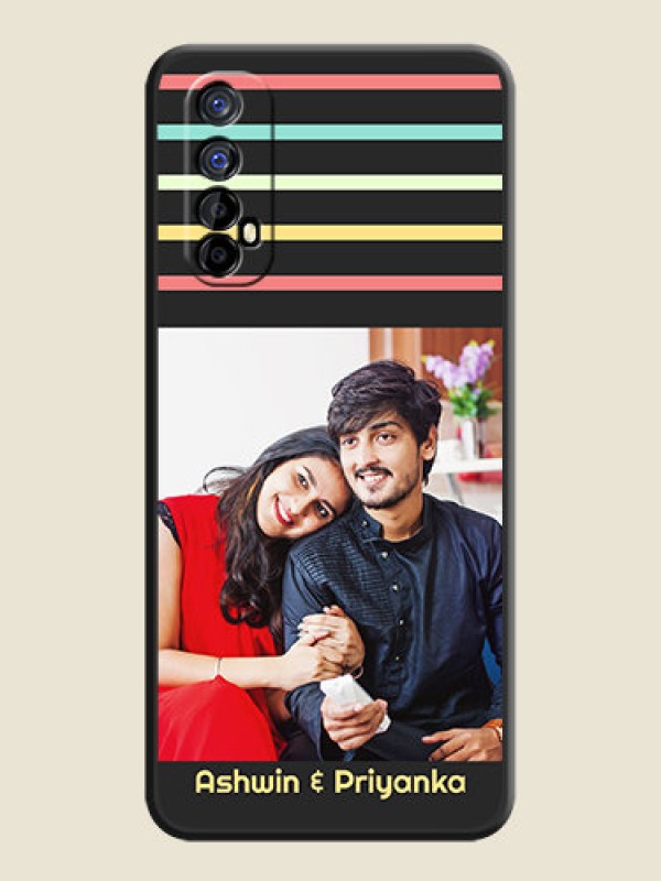 Custom Color Stripes with Photo and Text on Photo on Space Black Soft Matte Mobile Case - Realme 7