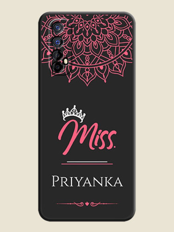 Custom Mrs Name with Floral Design on Space Black Personalized Soft Matte Phone Covers - Realme 7