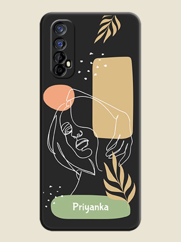 Custom Custom Text With Line Art Of Women & Leaves Design On Space Black Personalized Soft Matte Phone Covers -Realme 7