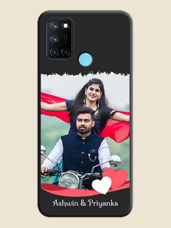 Custom Pin Color Love Shaped Ribbon Design with Text on Space Black Custom Soft Matte Phone Back Cover - Realme 7i