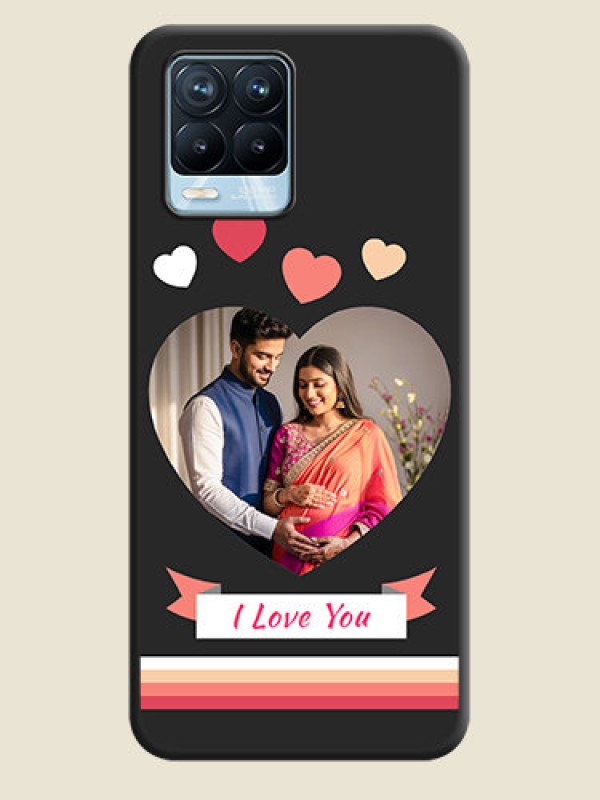Custom Love Shaped Photo with Colorful Stripes on Personalised Space Black Soft Matte Cases - Realme 8 Pro