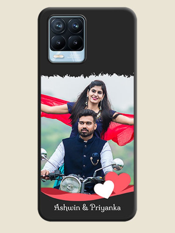 Custom Pin Color Love Shaped Ribbon Design with Text on Space Black Custom Soft Matte Phone Back Cover - Realme 8 Pro