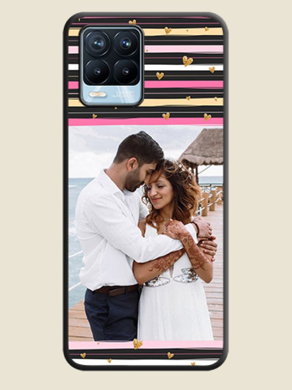 Custom Multicolor Lines and Golden Love Symbols Design on Photo on Space Black Soft Matte Mobile Cover - Realme 8 Pro