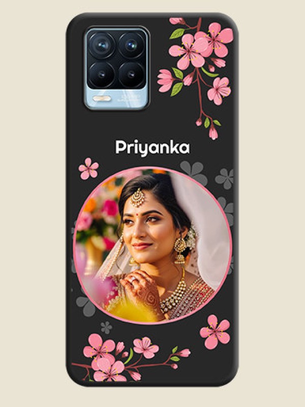 Custom Round Image with Pink Color Floral Design on Photo on Space Black Soft Matte Back Cover - Realme 8 Pro