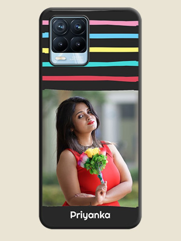 Custom Multicolor Lines with Image on Space Black Personalized Soft Matte Phone Covers - Realme 8 Pro