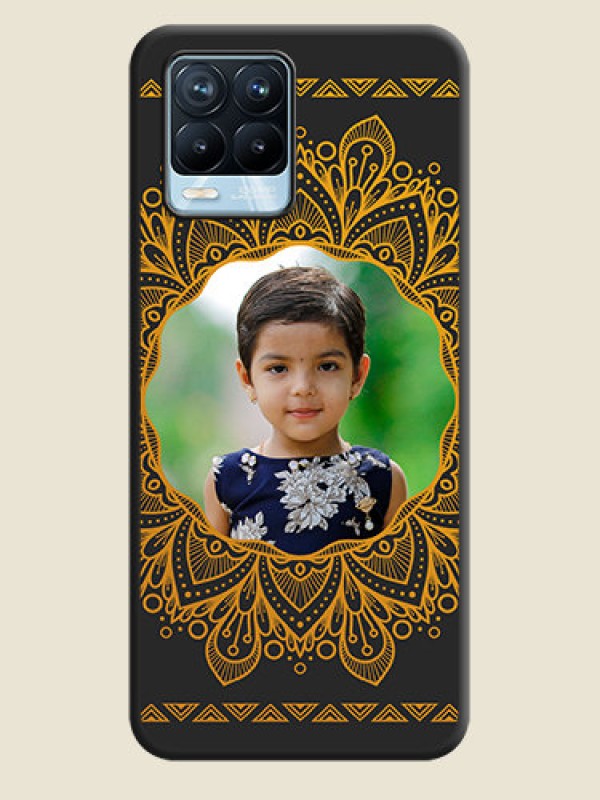 Custom Round Image with Floral Design on Photo on Space Black Soft Matte Mobile Cover - Realme 8 Pro