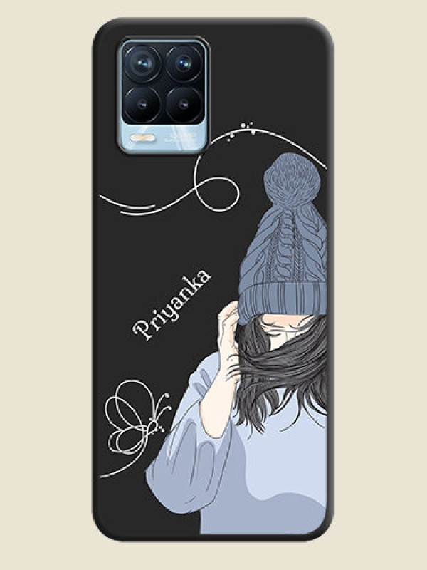 Custom Girl With Blue Winter Outfiit Custom Text Design On Space Black Personalized Soft Matte Phone Covers -Realme 8 Pro