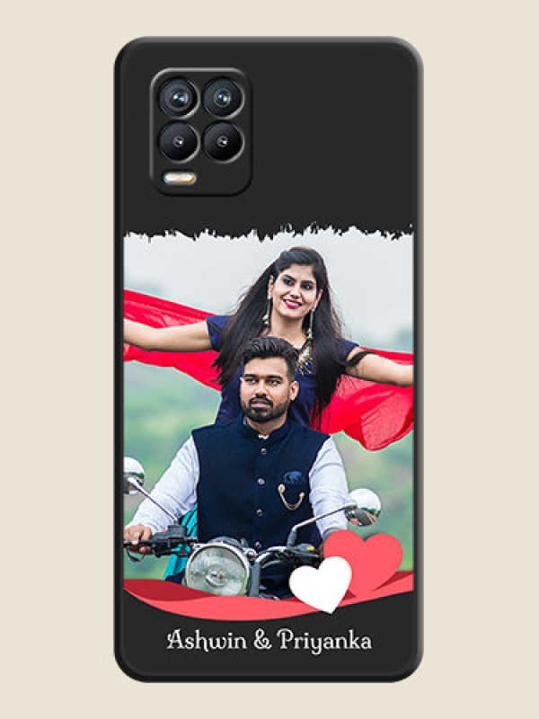 Custom Pin Color Love Shaped Ribbon Design with Text on Space Black Custom Soft Matte Phone Back Cover - Realme 8