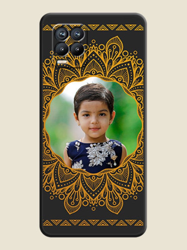 Custom Round Image with Floral Design on Photo on Space Black Soft Matte Mobile Cover - Realme 8