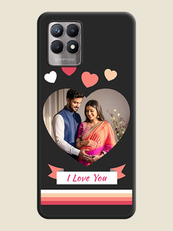 Custom Love Shaped Photo with Colorful Stripes on Personalised Space Black Soft Matte Cases - Realme 8i