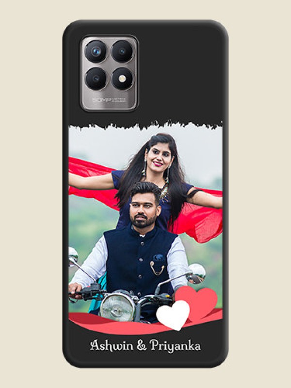 Custom Pin Color Love Shaped Ribbon Design with Text on Space Black Custom Soft Matte Phone Back Cover - Realme 8i