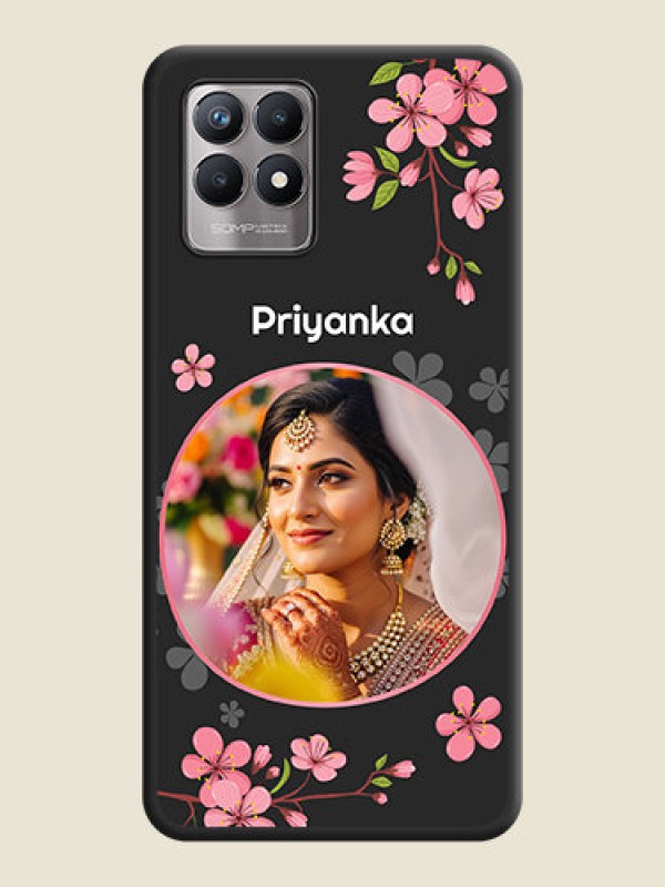 Custom Round Image with Pink Color Floral Design on Photo on Space Black Soft Matte Back Cover - Realme 8i