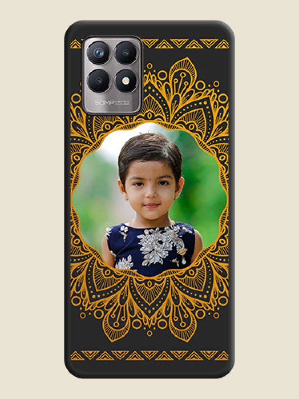 Custom Round Image with Floral Design on Photo on Space Black Soft Matte Mobile Cover - Realme 8i