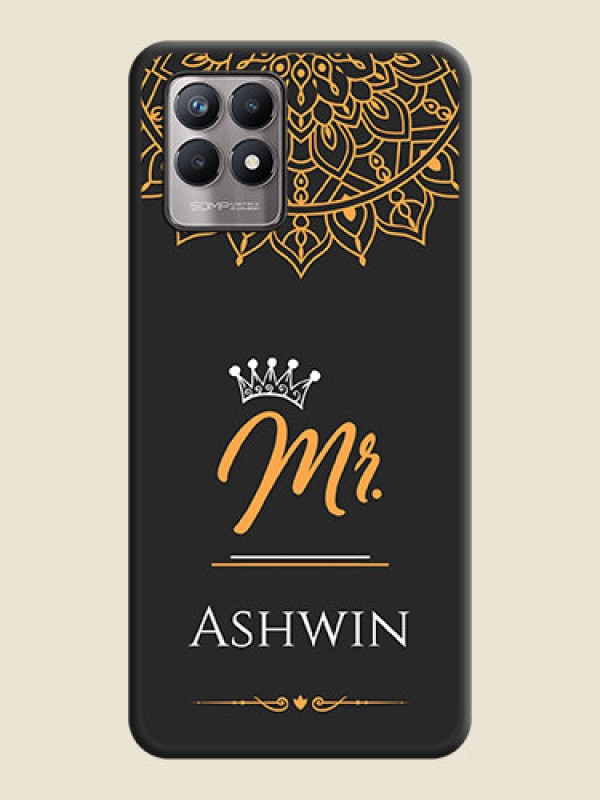 Custom Mr Name with Floral Design  on Personalised Space Black Soft Matte Cases - Realme 8i