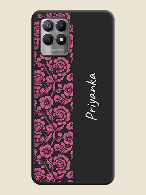 Custom Pink Floral Pattern Design With Custom Text On Space Black Personalized Soft Matte Phone Covers -Realme 8I
