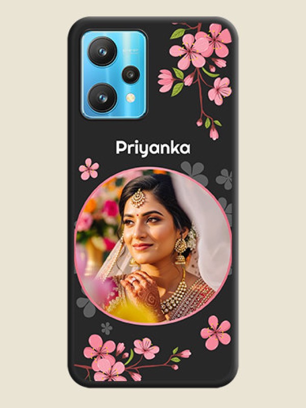 Custom Round Image with Pink Color Floral Design on Photo on Space Black Soft Matte Back Cover - Realme 9 Pro 5G