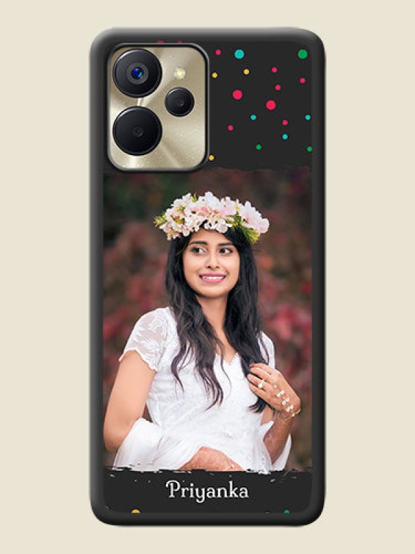 Custom Multicolor Dotted Pattern with Text on Space Black Custom Soft Matte Phone Back Cover - Realme 9i 5G