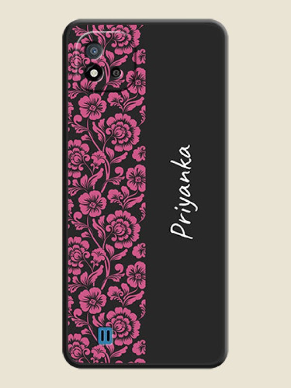 Custom Pink Floral Pattern Design With Custom Text On Space Black Personalized Soft Matte Phone Covers -Realme C11 2021