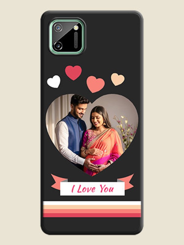 Custom Love Shaped Photo with Colorful Stripes on Personalised Space Black Soft Matte Cases - Realme C11