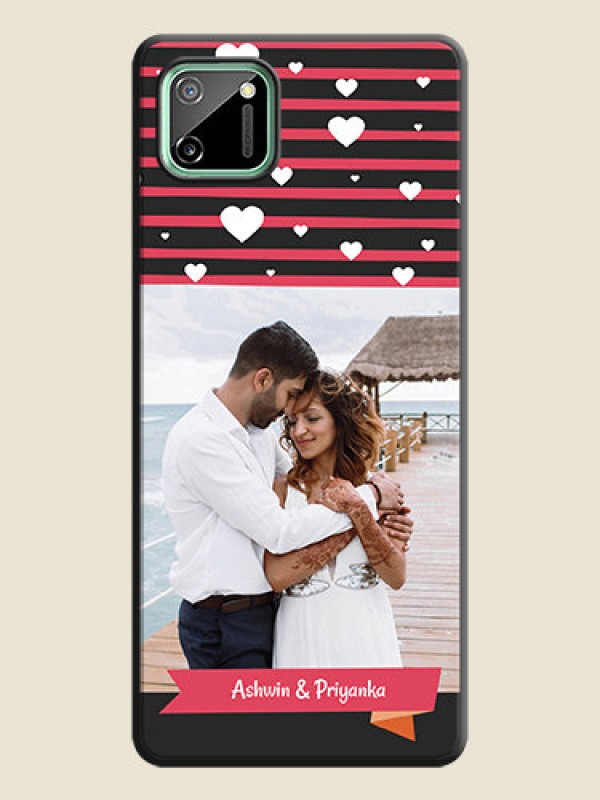 Custom White Color Love Symbols with Pink Lines Pattern on Space Black Custom Soft Matte Phone Cases - Realme C11