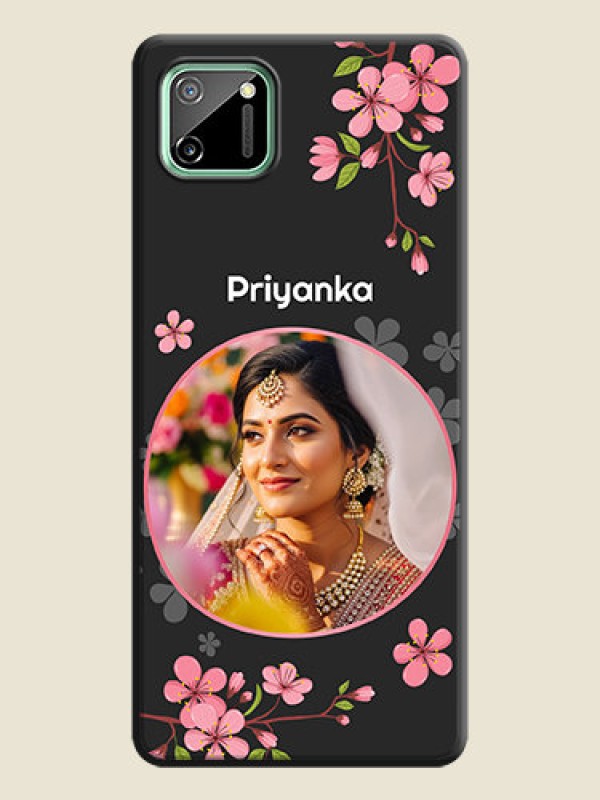 Custom Round Image with Pink Color Floral Design - Photo on Space Black Soft Matte Back Cover - Realme C11