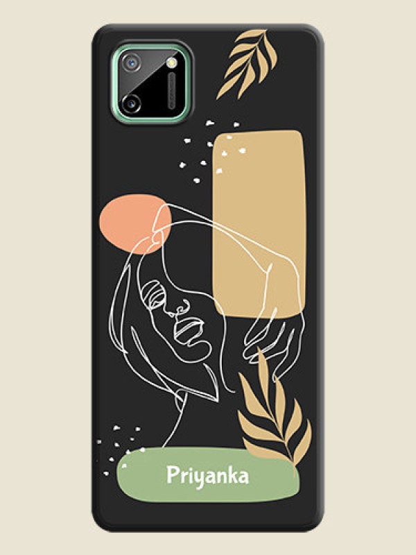 Custom Custom Text With Line Art Of Women & Leaves Design On Space Black Personalized Soft Matte Phone Covers -Realme C11