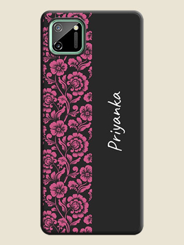 Custom Pink Floral Pattern Design With Custom Text On Space Black Personalized Soft Matte Phone Covers -Realme C11
