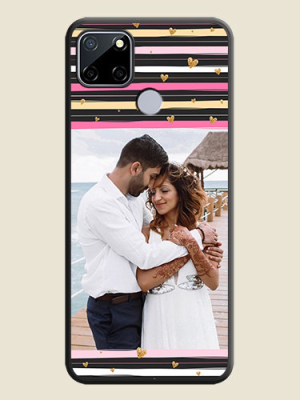 Custom Multicolor Lines and Golden Love Symbols Design on Photo on Space Black Soft Matte Mobile Cover - Realme C12