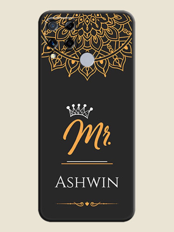 Custom Mr Name with Floral Design  on Personalised Space Black Soft Matte Cases - Realme C15