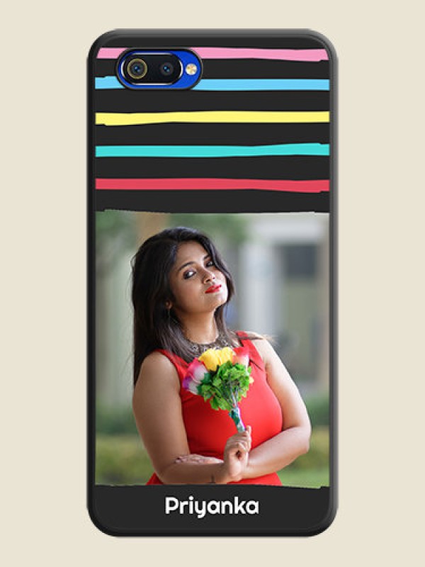 Custom Multicolor Lines with Image on Space Black Personalized Soft Matte Phone Covers - Realme C2