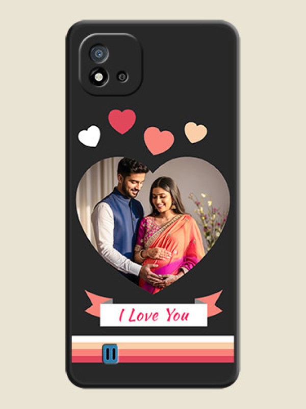 Custom Love Shaped Photo with Colorful Stripes on Personalised Space Black Soft Matte Cases - Realme C20