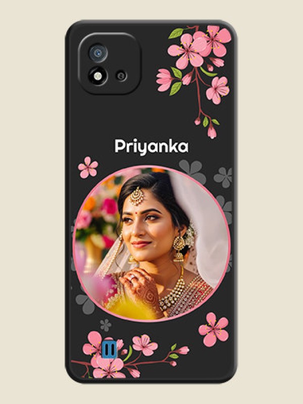 Custom Round Image with Pink Color Floral Design on Photo on Space Black Soft Matte Back Cover - Realme C20