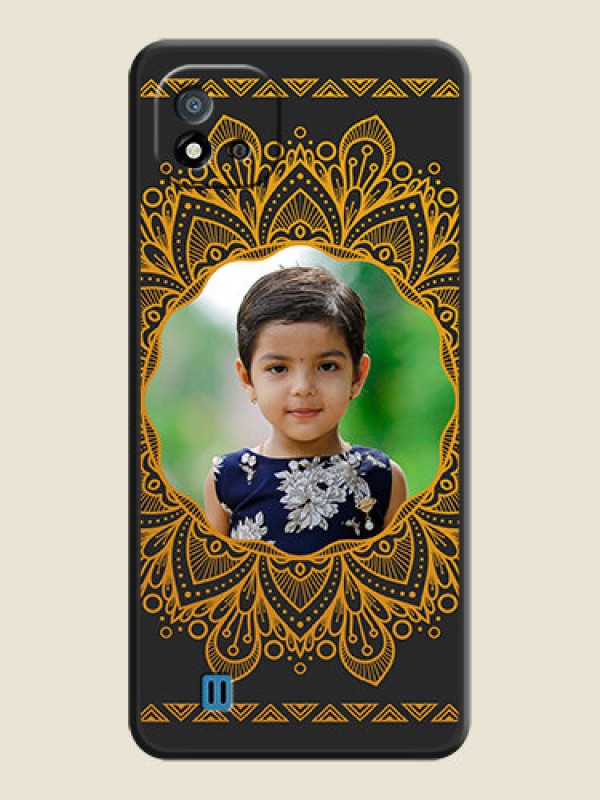 Custom Round Image with Floral Design on Photo on Space Black Soft Matte Mobile Cover - Realme C20