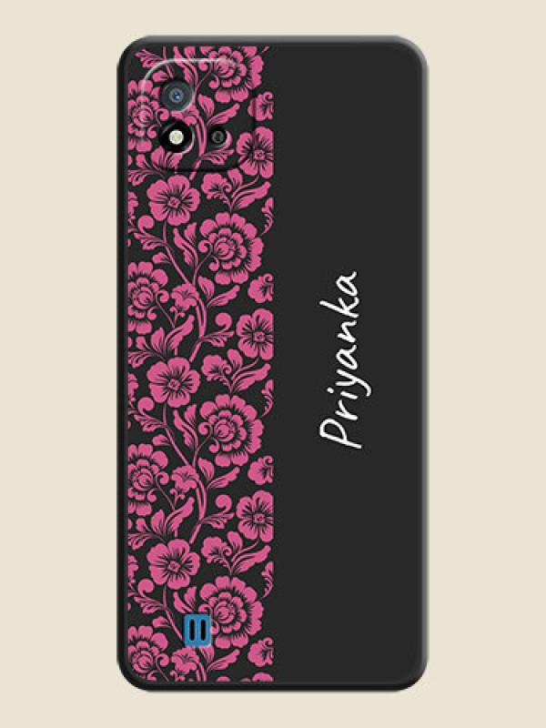 Custom Pink Floral Pattern Design With Custom Text On Space Black Personalized Soft Matte Phone Covers -Realme C20