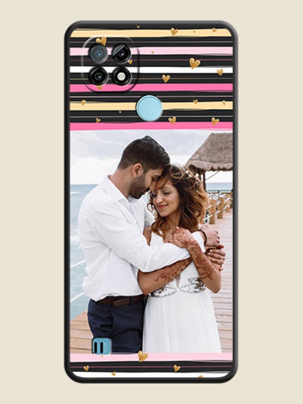 Custom Multicolor Lines and Golden Love Symbols Design on Photo on Space Black Soft Matte Mobile Cover - Realme C21