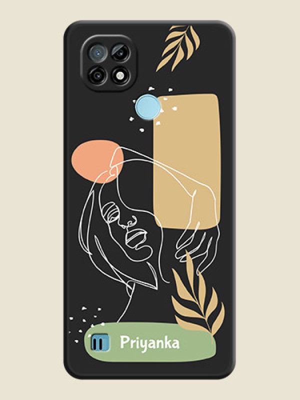 Custom Custom Text With Line Art Of Women & Leaves Design On Space Black Personalized Soft Matte Phone Covers -Realme C21