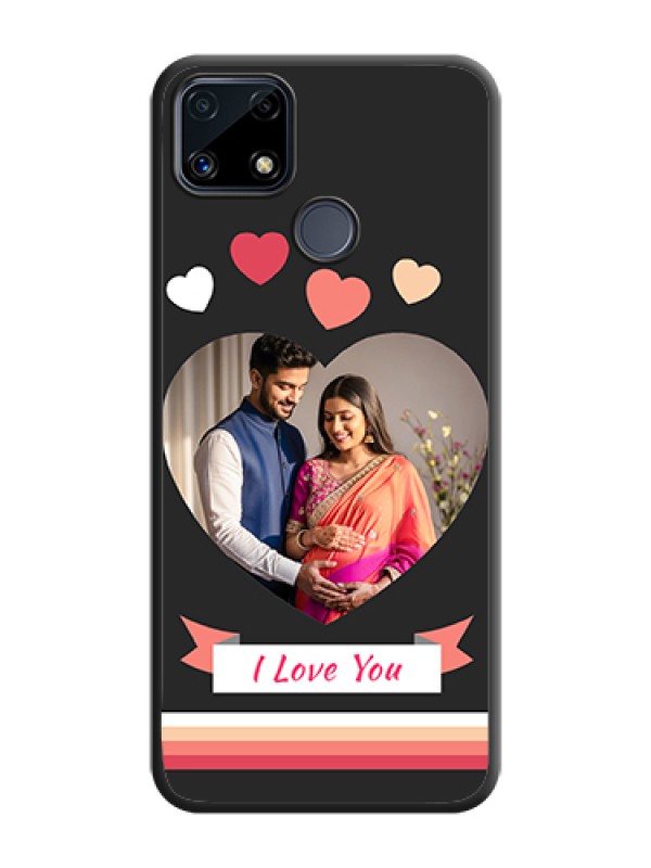 Custom Love Shaped Photo with Colorful Stripes on Personalised Space Black Soft Matte Cases - Realme C25