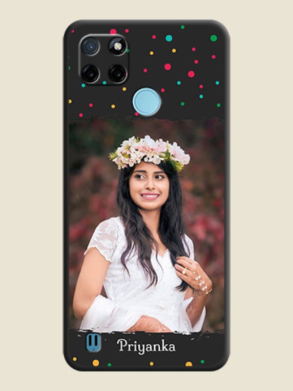 Custom Multicolor Dotted Pattern with Text on Space Black Custom Soft Matte Phone Back Cover - Realme C25Y